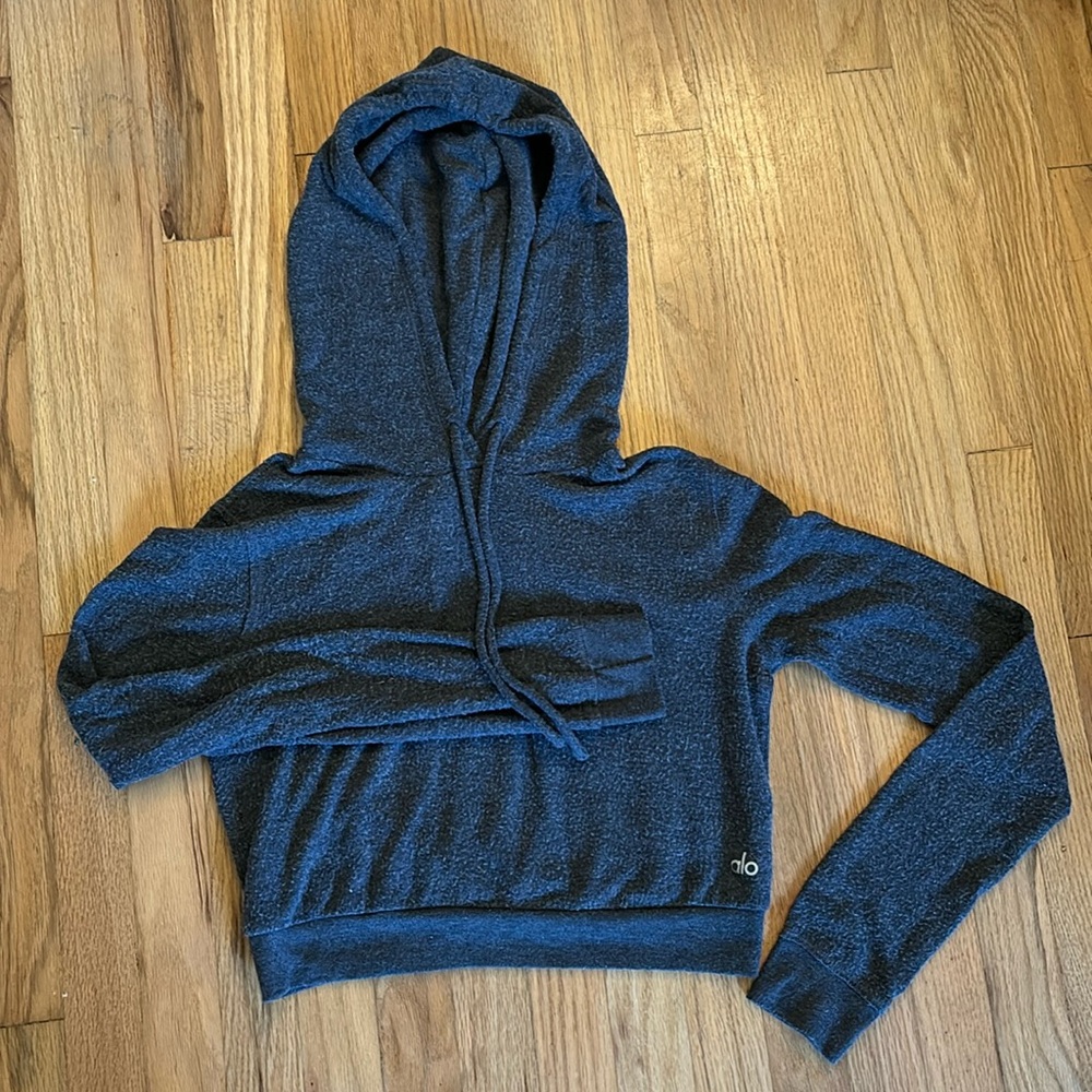 Women’s ALO Yoga Soft Cropped Hoodie Dark Gray XS